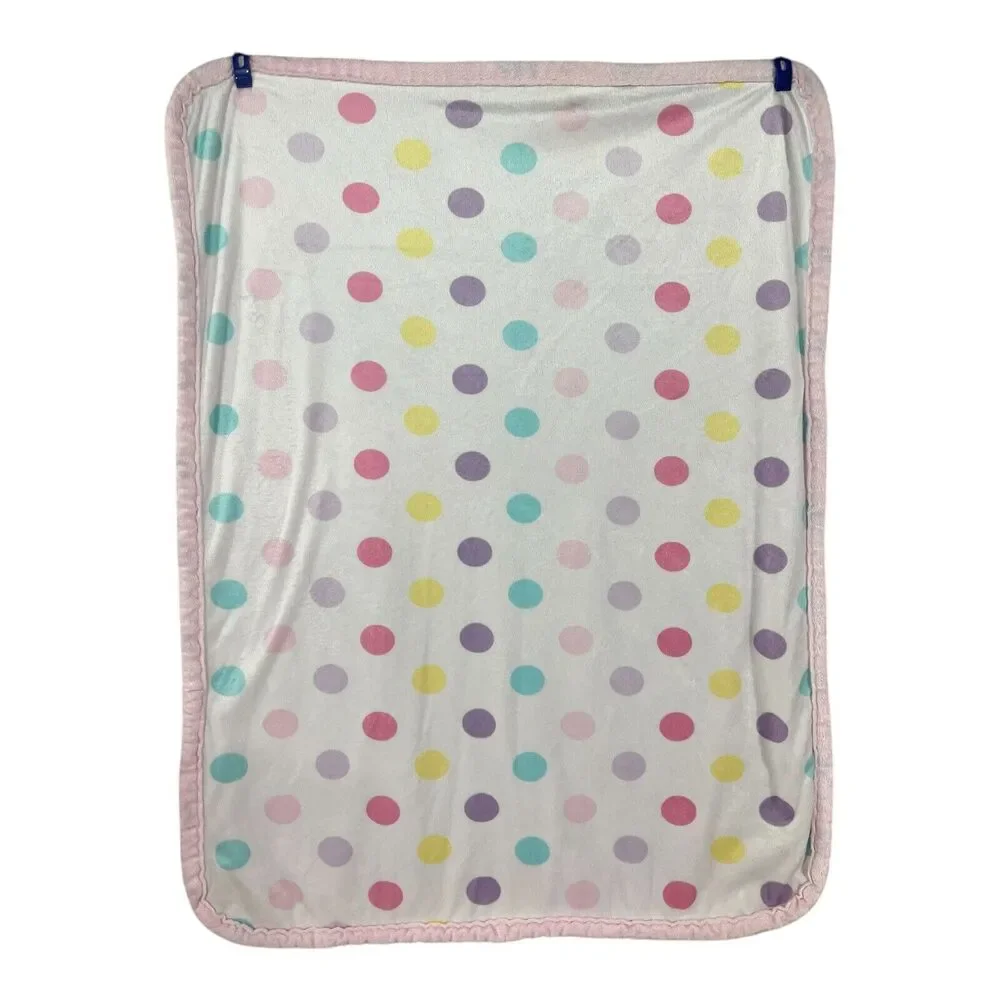 Nuby Light Pink Polka Dot Baby Blanket Sherpa Soft Purple Yellow White Blue